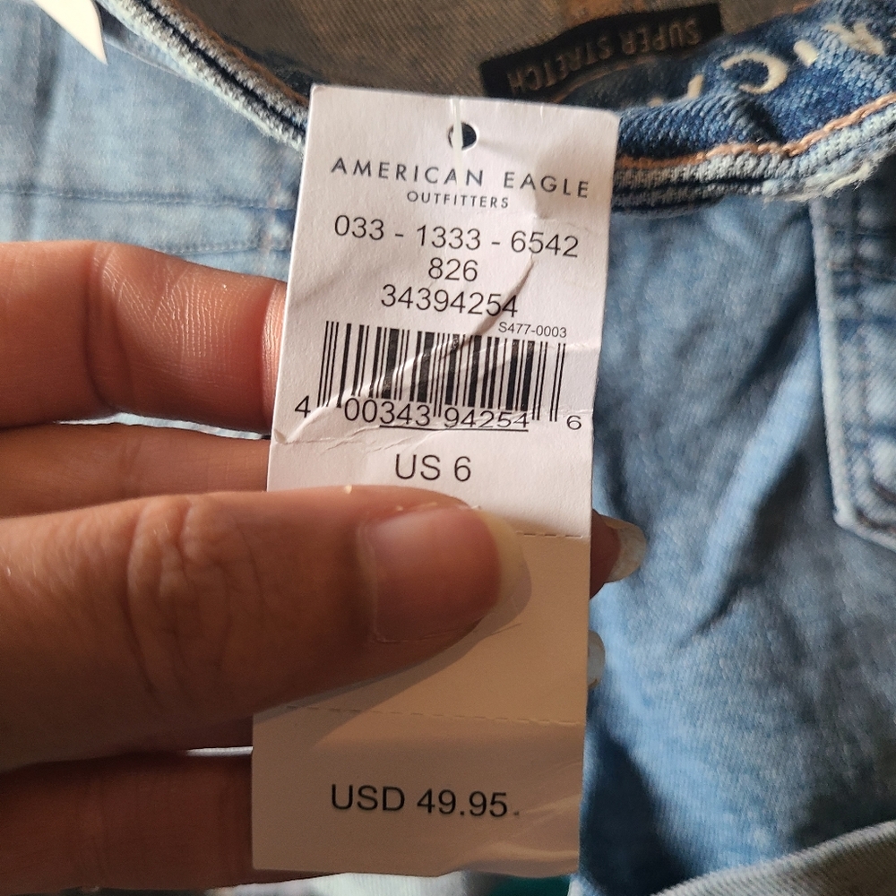 NWT American Eagle Super Stretch Hi-Rise Shortie Jean Shorts - Picture 5 of 5